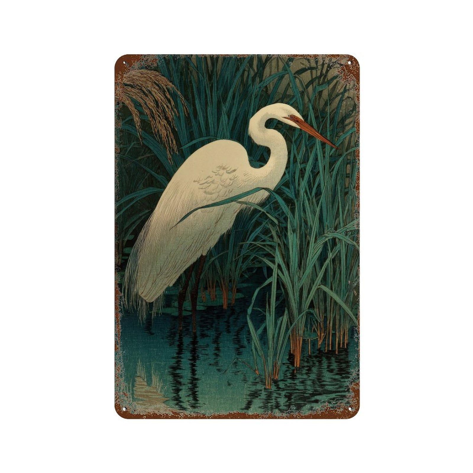 xiaoxiaoshen Egret Bird. Ukiyo Wall Decor Art Metal Tin Poster Modern Home Decor Art Home Bar Shop Decorations Vintage Sign 30x20cm