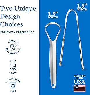 Mouthology Tongue Scraper (2 Pack), Reduce Bad Breath (Travel Cases Included), Stainless Steel Tongue Cleaners, Metal Tongue Scraper, Tongue Scraper for Adults - Fresher Breath in Seconds