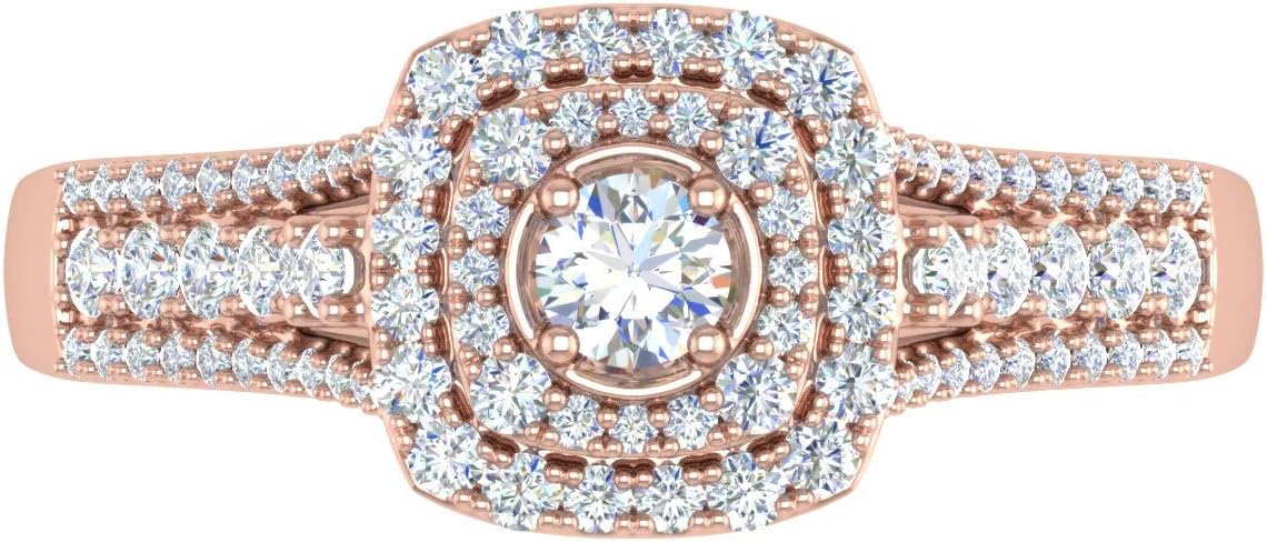 FINEROCK 1/2 Carat Cushion Shape Halo Diamond Engagement Ring in 14K Gold (I1-I2 Clarity)