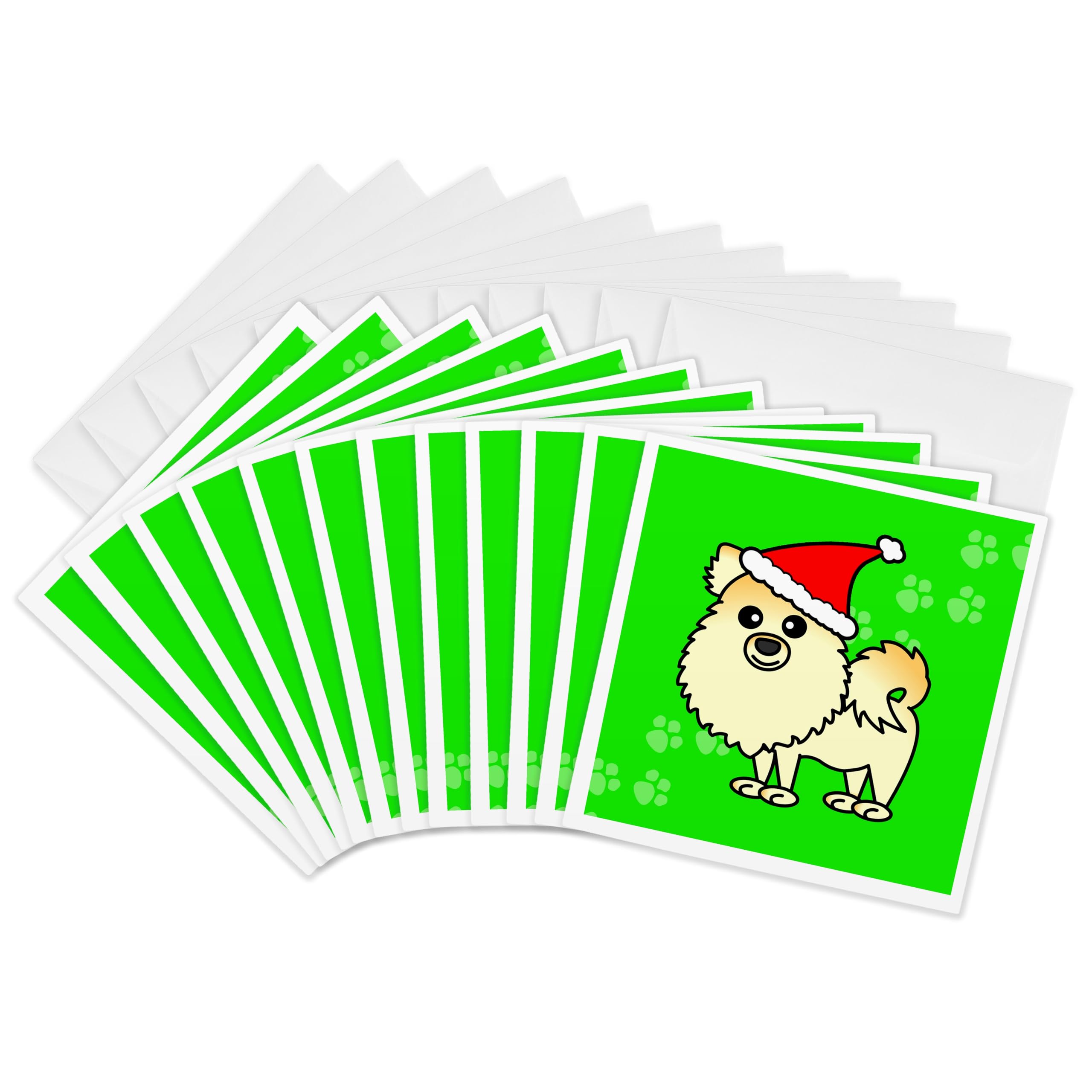 3dRose gc_10866_2 6 x 6-Inch "Cute Cream Pomeranian Green with Santa Hat" Greeting Card (Pack of 12)