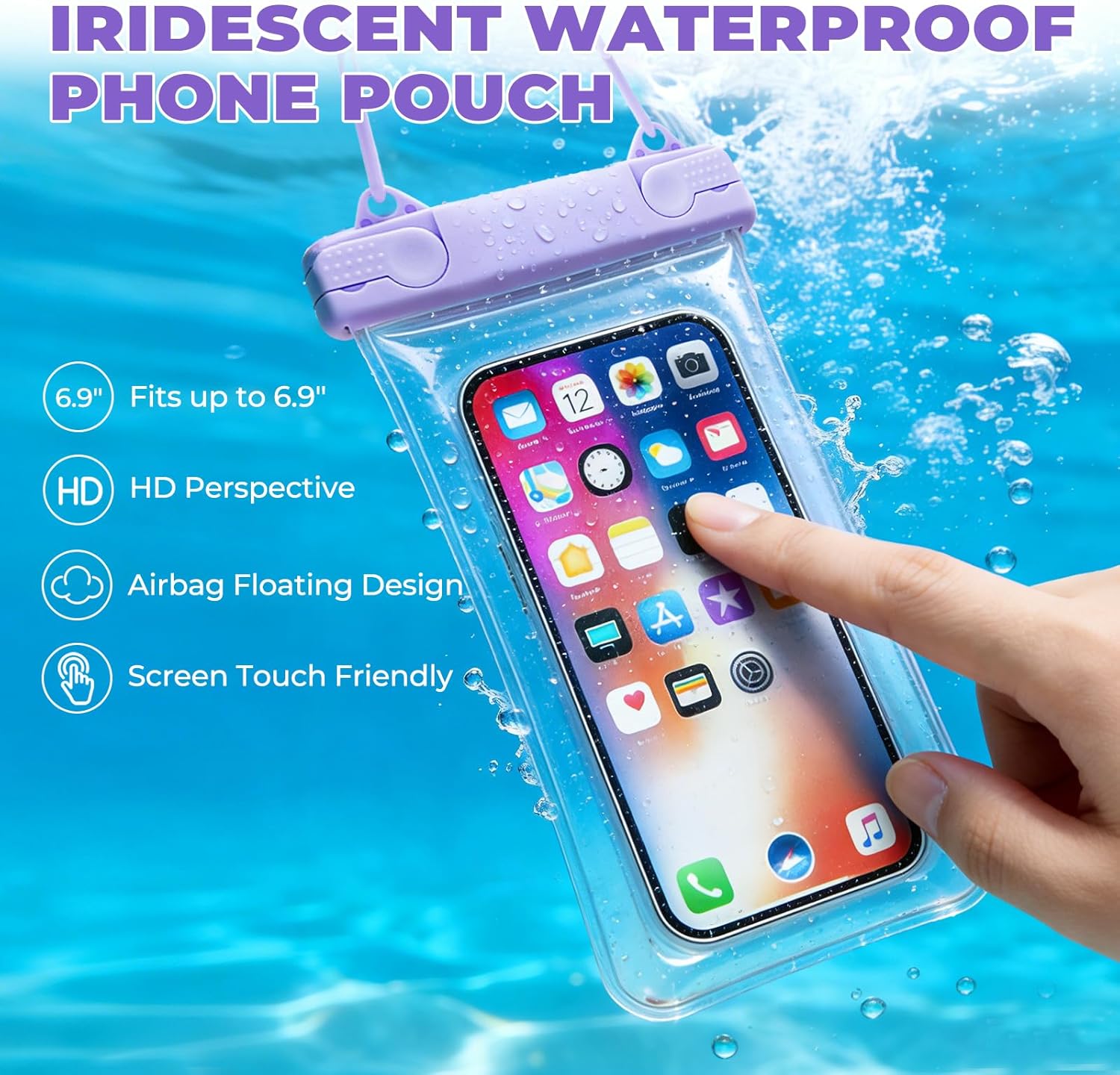 Iridescent Beach Bag for Women, Large Waterproof Sandproof Beach Tote Bag Holographic Clear Tote Purse with Zipper