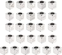HARFINGTON 26Pcs Stainless Steels Letter Beads Alphabet A-Z Cube Silver Metallic Large Square Metal Dice Letter Beads for Jewelry Bracelets Necklaces Earrings