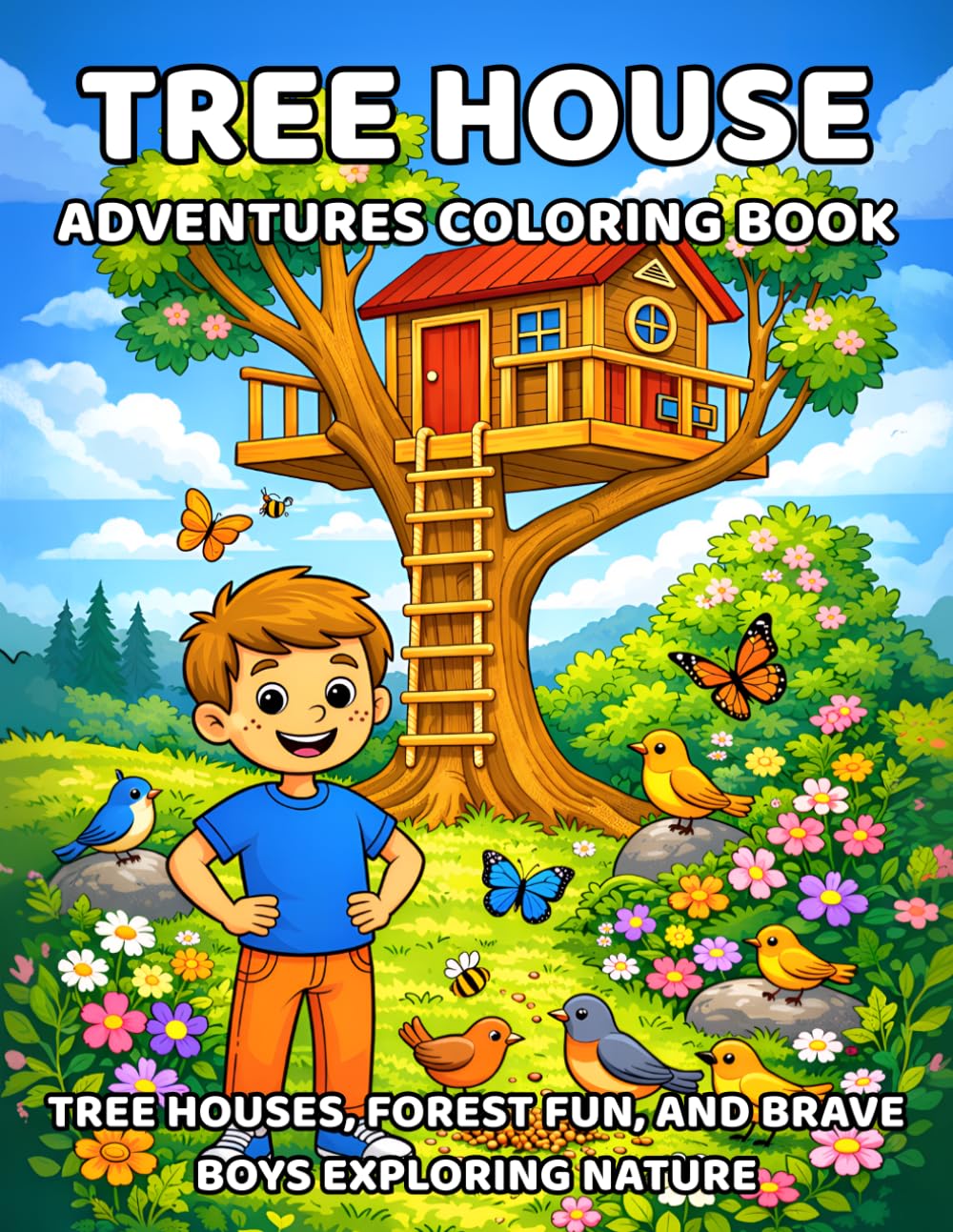 Treehouse Adventures: Treehouses, Forest Fun & Brave Kids Exploring Nature – Coloring book for boys aged 4 and up