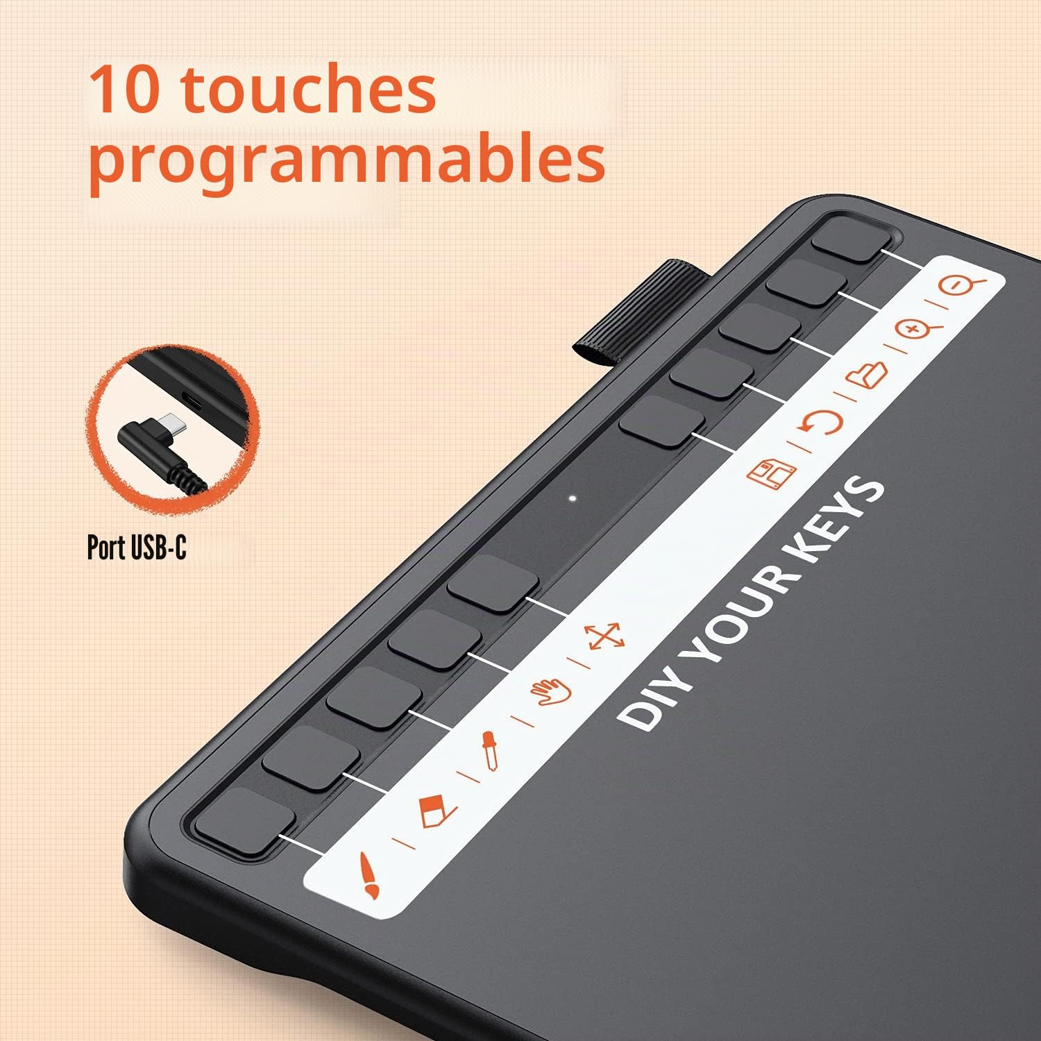 UGEE S640 Tablette Graphique, Tablette de Dessin Numérique avec Stylet sans Pile Sensibilité à la Pression 8192 Tablette à Stylet 10 Touches de Raccourci Compatible avec Windows Mac Linux Android