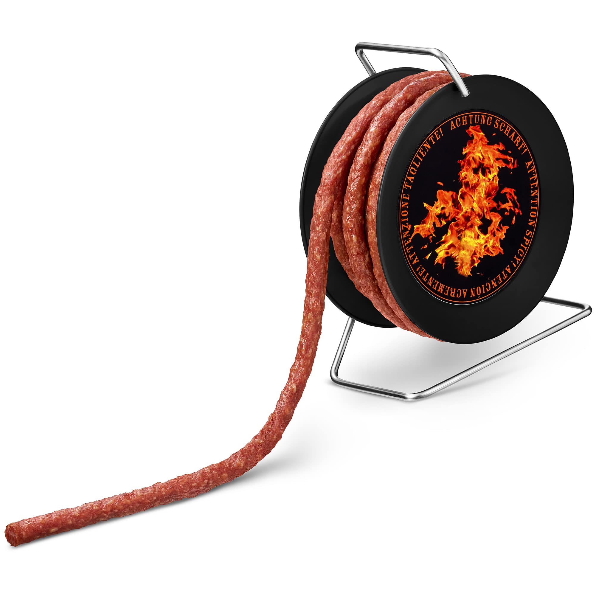 WURSTBARON® Enrollador de Chorizo Picante, 3,5 m de embutido estilo Cracovia, calidad alta y sabor picante, sabroso regalo para él y para ella, 240 g
