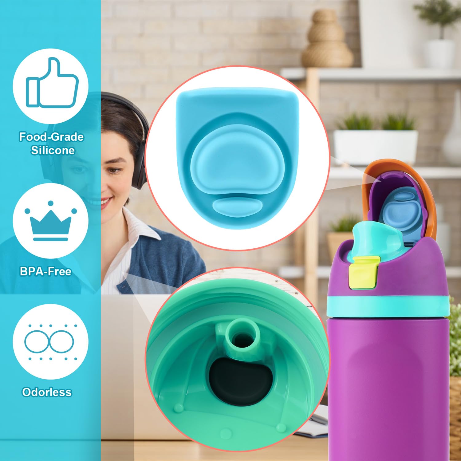 PEUTIER 5pz di Ricambio, Guarnizione per Bottiglia d'Acqua Guarnizione di Tenuta Senza BPA Tappo in Silicone Guarnizione del Coperchio Circolare Compatibile con Owala FreeSip 19/24/32/40 oz