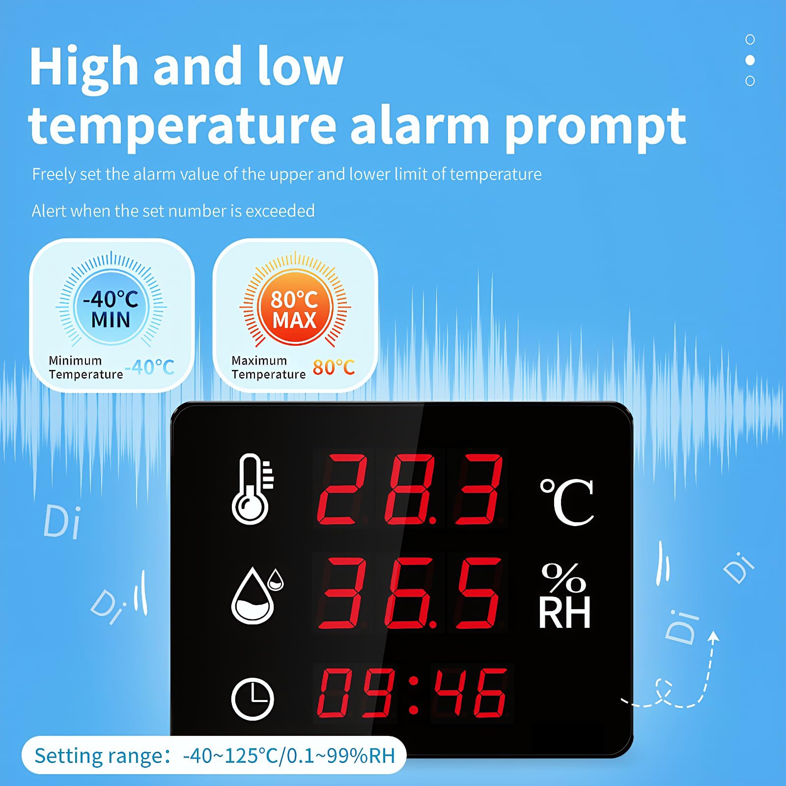 Mengshen Higrómetro Industrial con Alarma Reloj Calibrado y sensor de alta Precisión Laboratorios Almacenes Ggranjas y Hospitales Con Monitor Temperatura y Humedad
