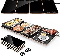 FEPPO 4-in-1 Modular Electric Food Warming Tray: 33x15" Tempered Glass Buffet Warmer, 10 Temps & Timer for Parties, Catering