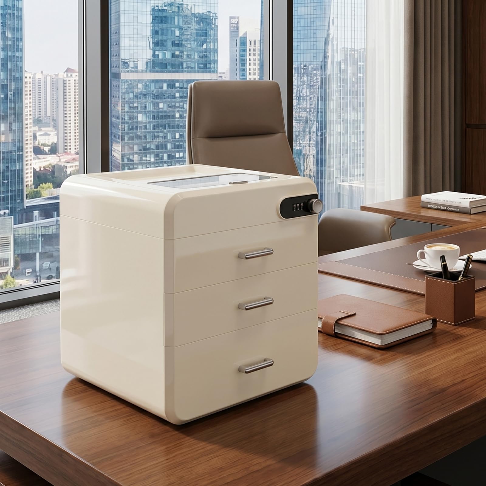 Cajonera de plástico anrekl con cerradura de combinación, organizador de oficina con 3 cajones + compartimento de almacenamiento superior, cajonera tamaño A4 para medicamentos, 32×26×31 cm