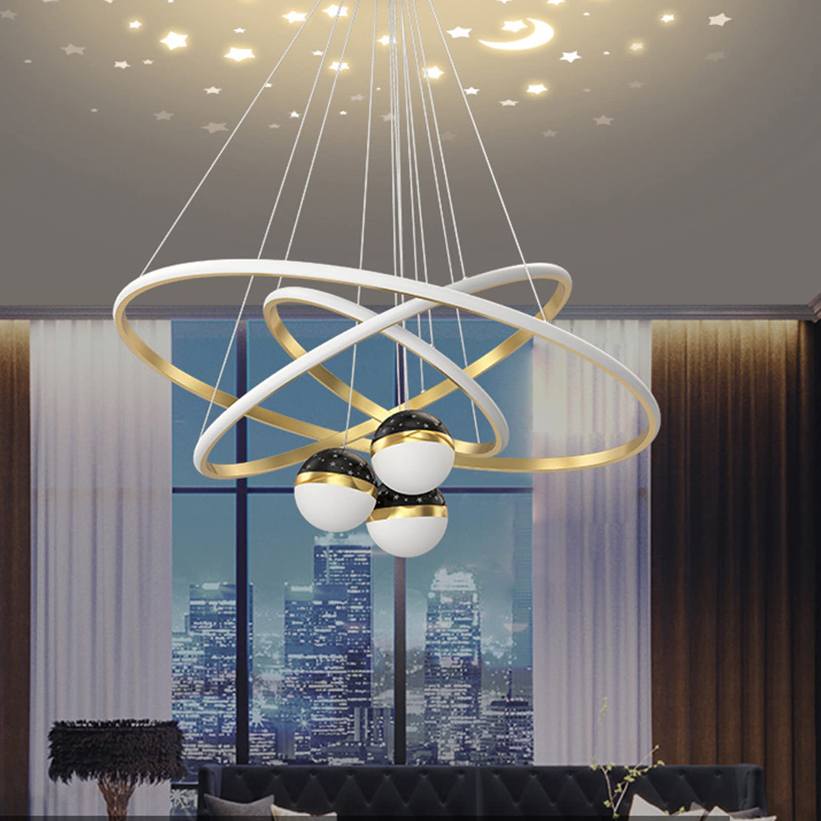 Lampe à Suspension LED Moderne Créative Dimmable - Plafonnier pour Salle à Manger, Salon, Bureau, Cuisine (Or, L30+40+60cm)