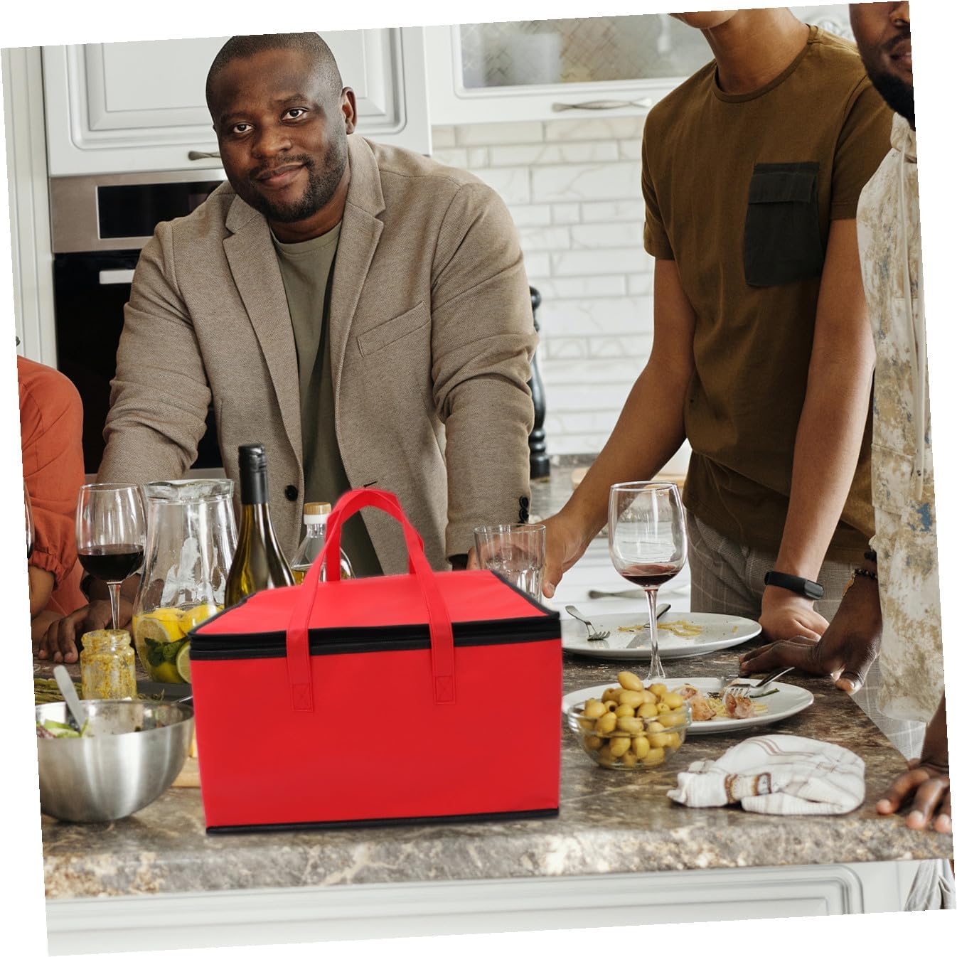 Hemoton Insulated Food Deliverry Bag Meal Grocery Tote Insulation Bag Pizza Carrier Insulated Bags for Hot and cold Food, 14 inch Warming Bag, Red