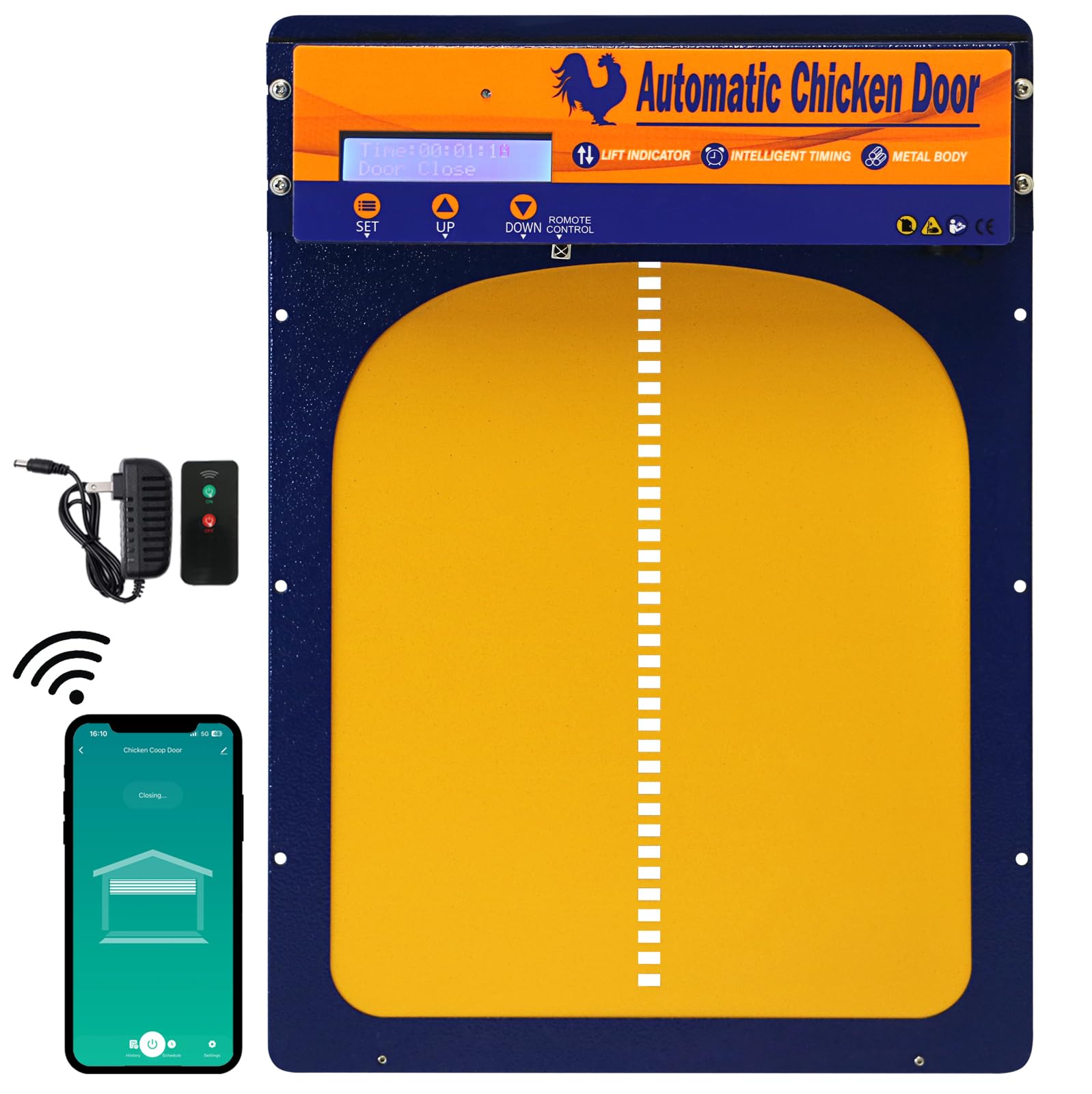 Porta Automatica per pollaio, Porta per polli programmabile con App, Funzionamento a Batteria, Ritardo mattutino e Serale, Porta per polli elettrica in Lega di Alluminio