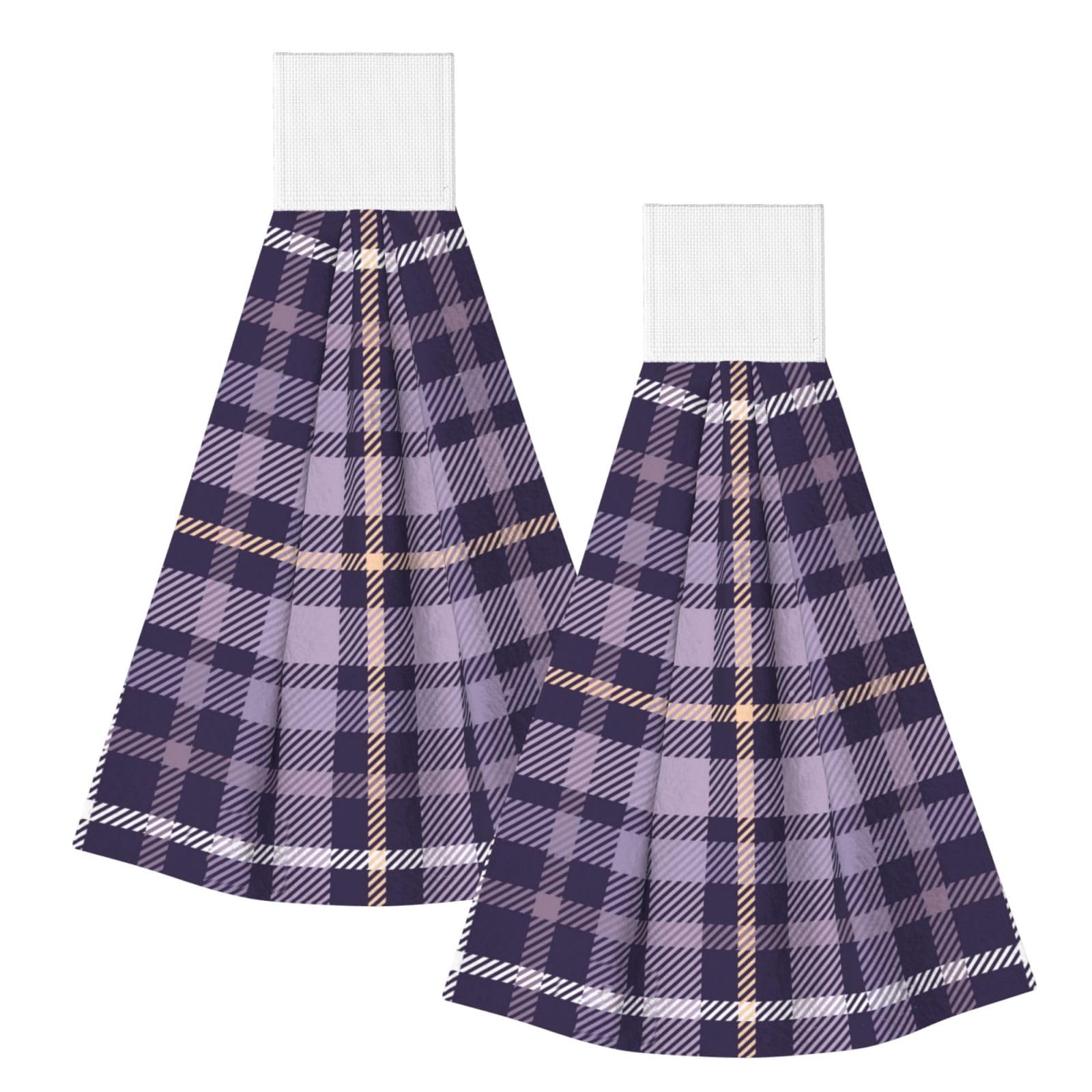 DOPKLNA Tartan Plaid Checkered Fabric Purple, 2 Pcs Hanging Coral Fiber Hand Towels for Bathroom, Absorbent Kitchen Towels