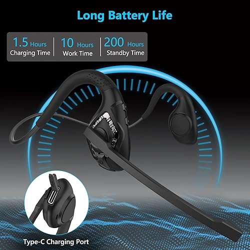 Miniatura 6 de iDIGMALL Auriculares Bluetooth 5.3 con micrófono, auriculares de oreja abierta con micrófono de cancelación de ruido para teléfono, PC, computadora