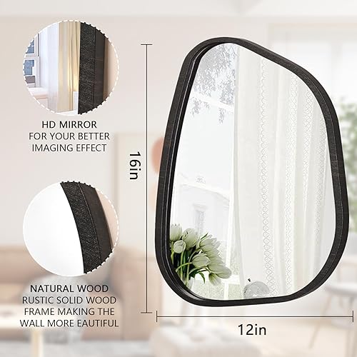Miniatura 158 de Espejo de pared irregular de 26 x 18 pulgadas, espejo de baño grande asimétrico con marco de madera, espejos decorativos artísticos modernos