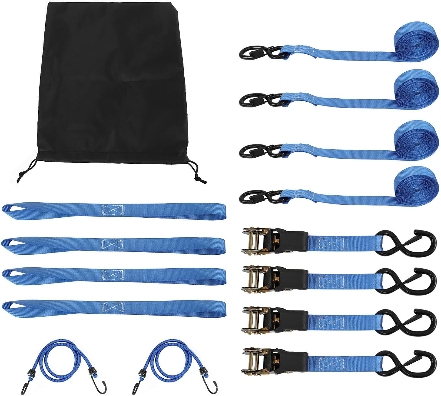 waltyotur Ratchet Tie Down Straps 4 PK 15 FT 2200 LB Break Strength Safety Lock S Hooks Blue