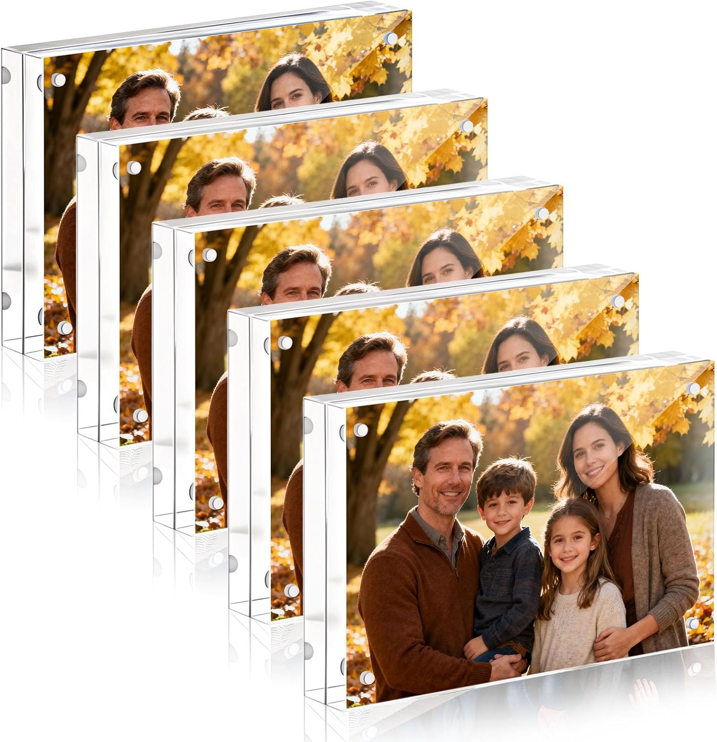 JOHOUSE 5 Pack 4 x 6 Acrylic Picture Frames, Double Sided Magnetic Photo Frames Self Standing Frameless Transparent for Desktop Display Gifts for Women
