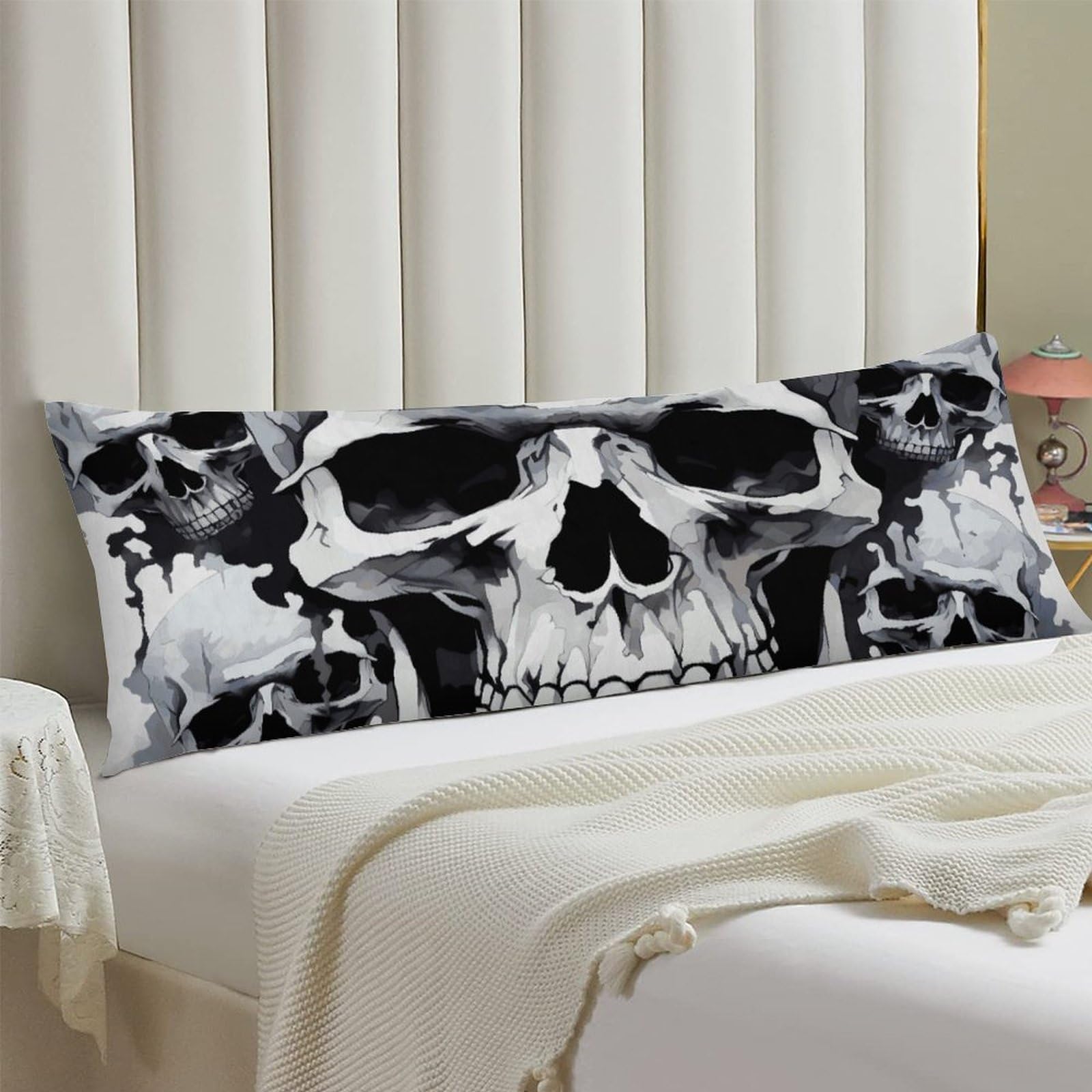 Body Pillow Cover 20x54 Long Pillow Case with Invisible Zipper Breathable Microfiber White and Gray Skull Graphics Pillowcase Soft Cozy Protector for Bedroom Couch Sofa Bed Home Decor All Seasons