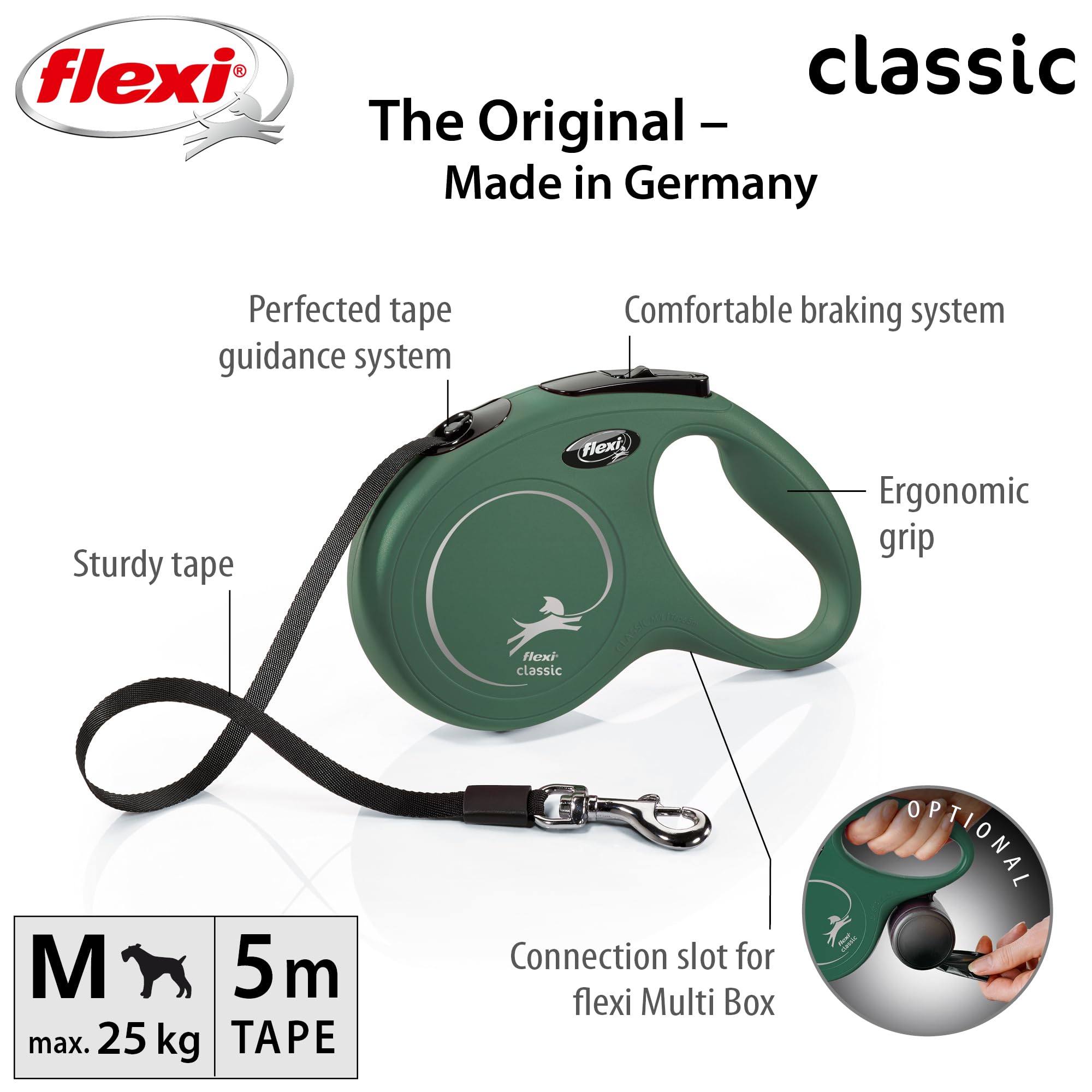 flexi® Classic M Belt 5 m Olive Green Roll Lead for Dogs up to 25 kg, M: 5m (max. 25kg) - Image 2