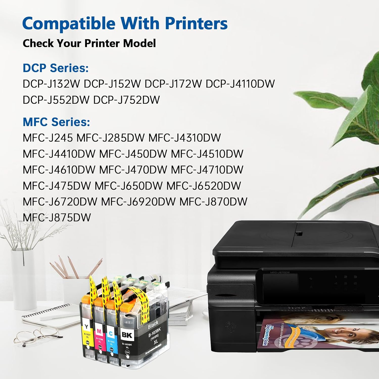 LC103XL LC103 Ink Cartridges Replacement for Brother Printer Ink LC103 XL LC101XL LC101 Ink Cartridges Compatible with Brother MFC-J870DW MFC-J475DW MFC-J6920DW MFC-J470DW Printer(4 Pack)