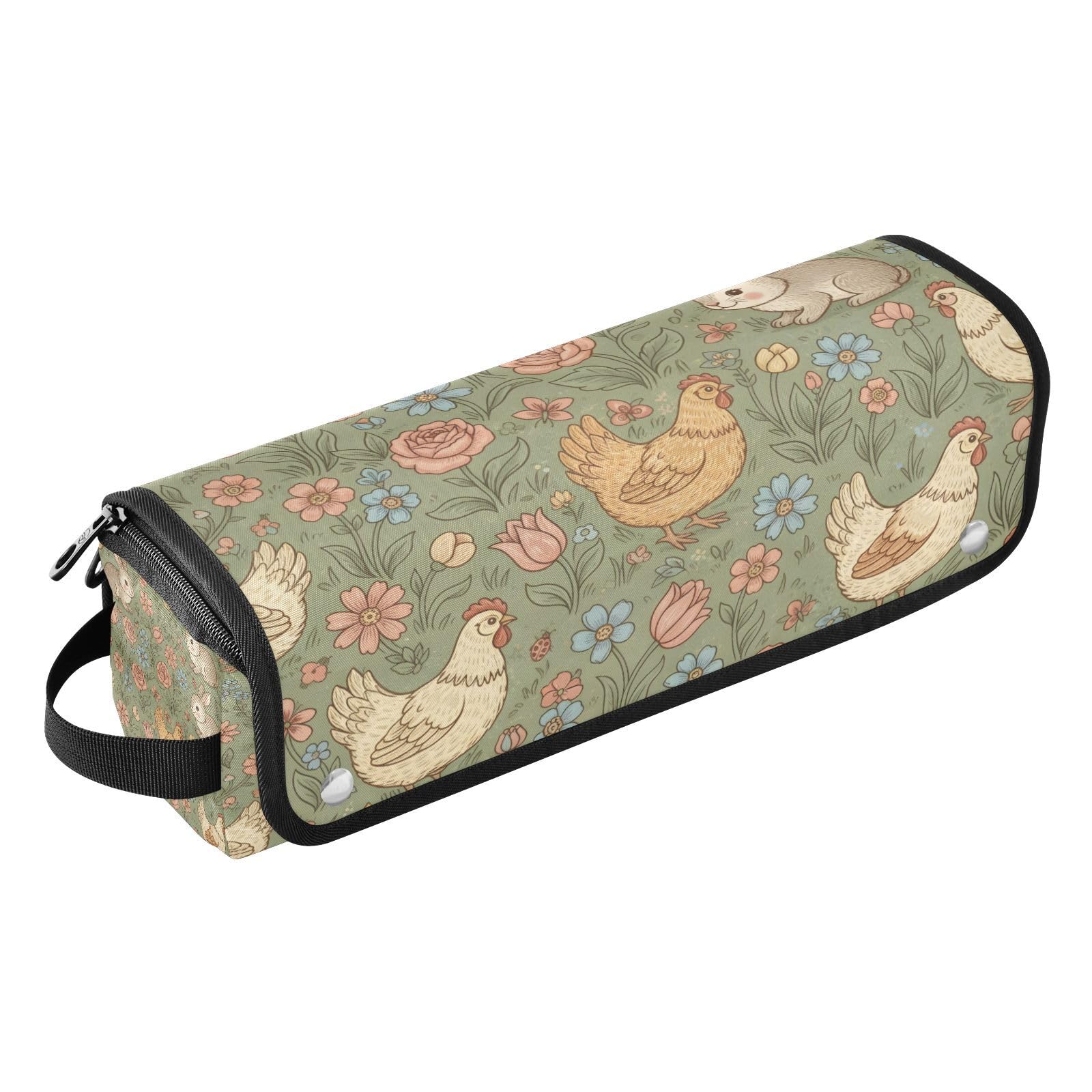 Bunnies and Chickens Hair Tools Travel Bag Portable Hair Accessory Organizer with Heat Resistant Mat 2 in 1