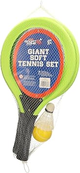 Giant Soft Tennis Set, Indoor Outdoor Game Set with 2 Rackets, Tennis Ball and Shuttlecock, Ages 3+