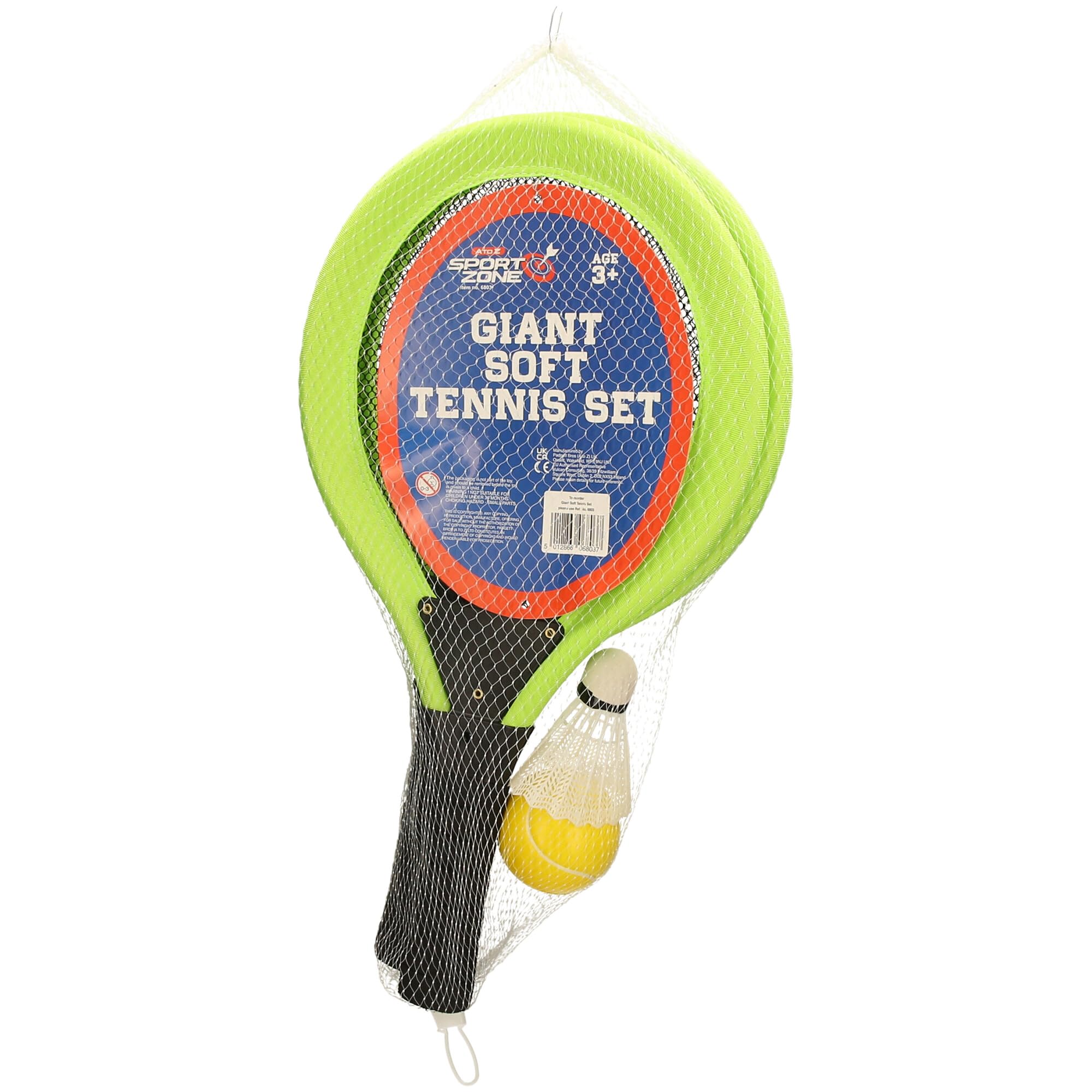 Giant Soft Tennis Set, Indoor Outdoor Game Set with 2 Rackets, Tennis Ball and Shuttlecock, Ages 3+