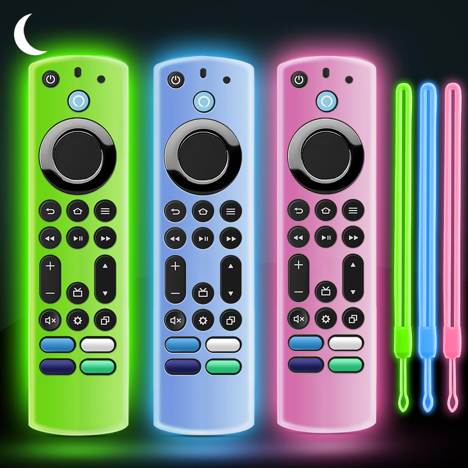Photo 1 of (3 Pack) ONEBOM Silicone TV Remote Cover, (6.2 Inch*1.5 Inch) Glow in The Dark, Anti Slip Silicone Protective Case with Colored Lanyard(Glow Green&Glow Blue&Glow Pink)