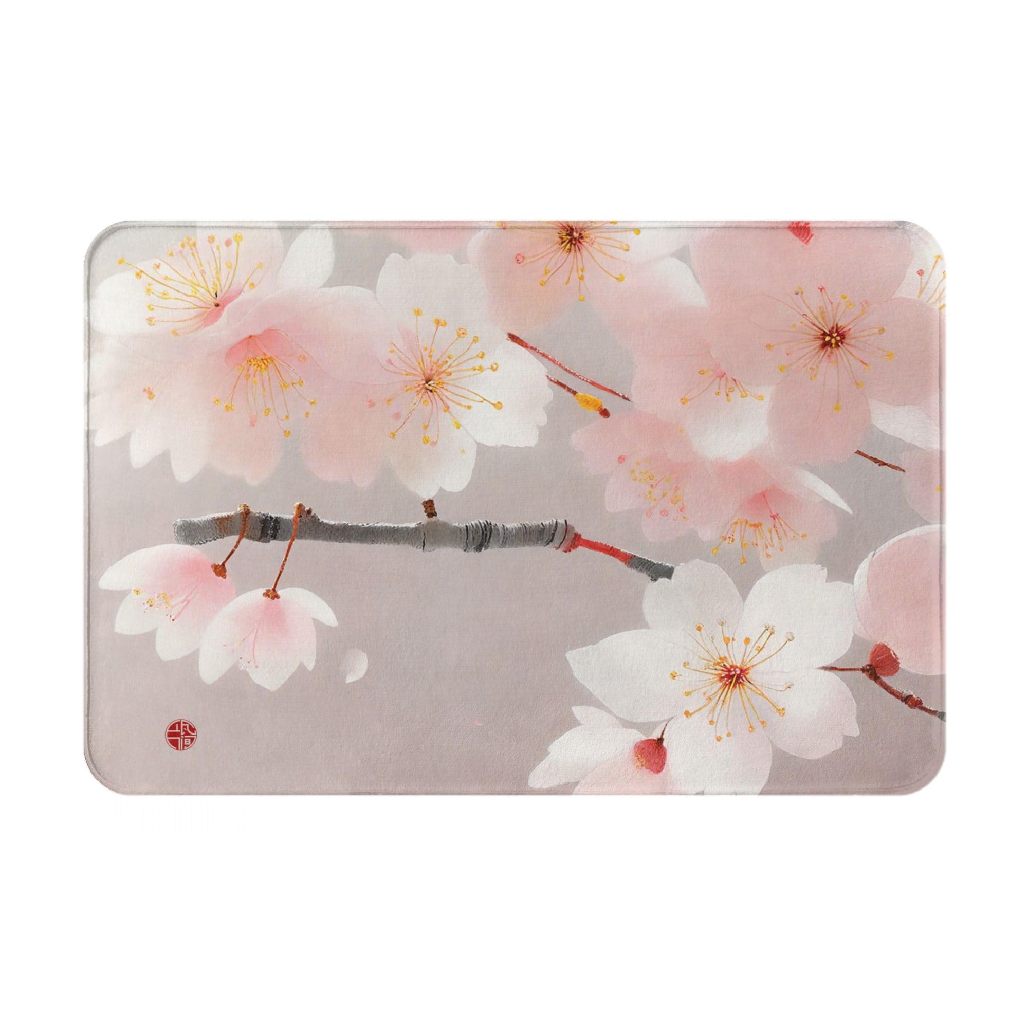 Retro Flowers Flannel Doormat Floral Printed Indoor Doormat Outdoor Doormats Front desk carpet and kitchen carpet Floor mat rug (White Cherry, 16" x 24") โ image 1