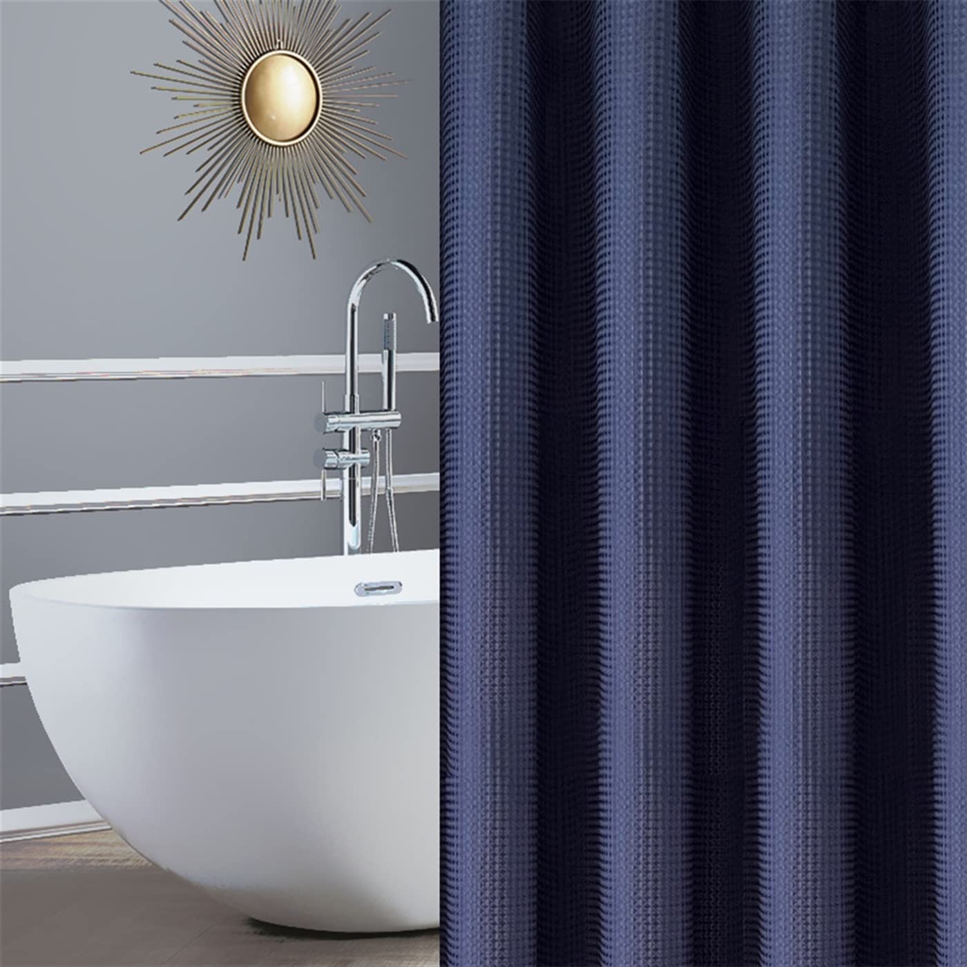 Rideau de douche polyester lavable bleu marine 200x240 grand format gaufré