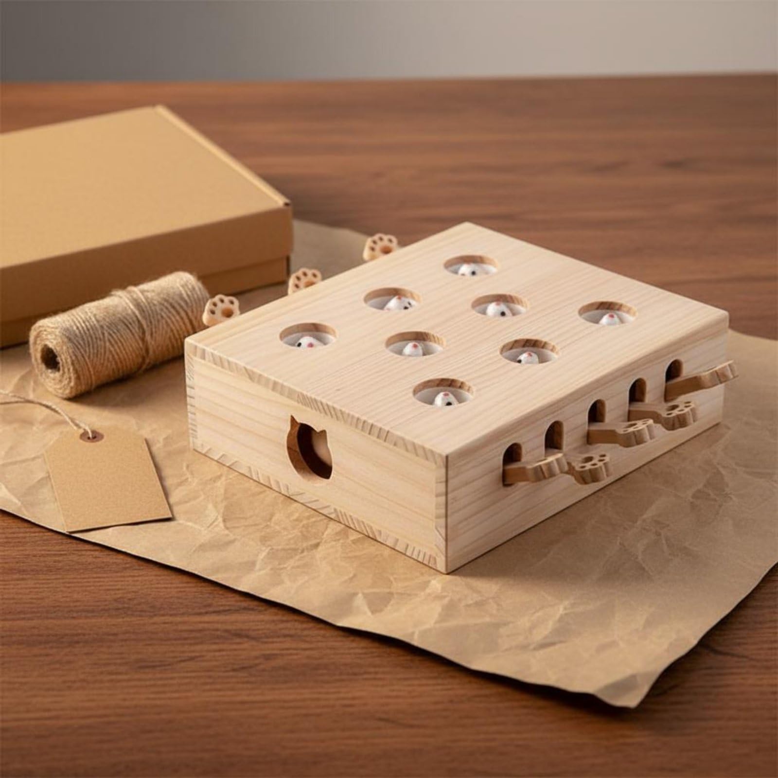 kowaku Juego Interactivo para Gatos Juguete Tablero Laberinto Rompecabezas Enriquecimiento Madera de Pino Fomenta Zarpazos con Aberturas Variadas Adecuado, Estilo Ratón