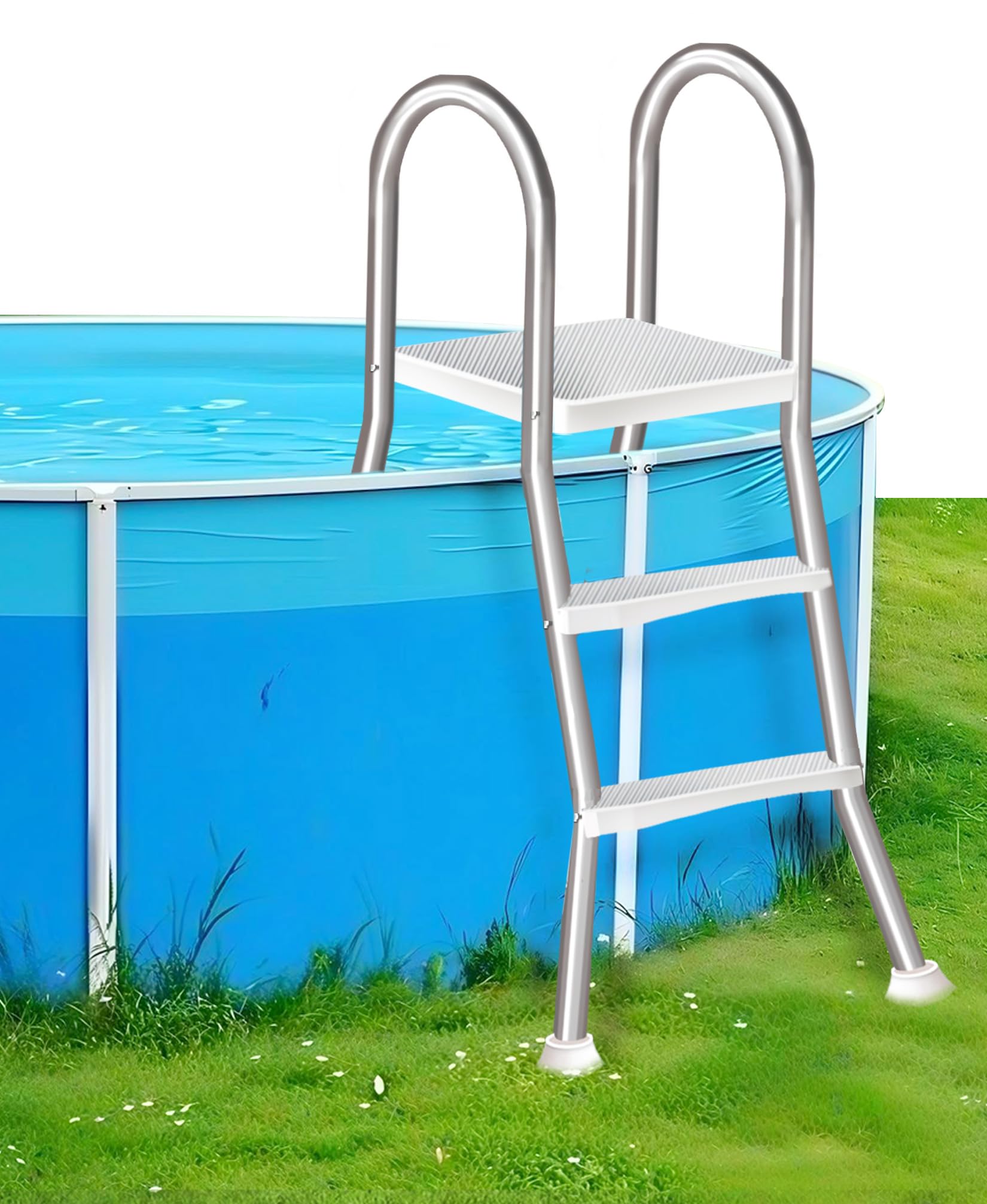 Sturdy Above Ground Pool Ladder, 4 Step A-Frame Stainless Steel Pool Ladder, Anti-Slip Wide Steps Load 250kg for Outdoor Above Ground Pool Use,85cm