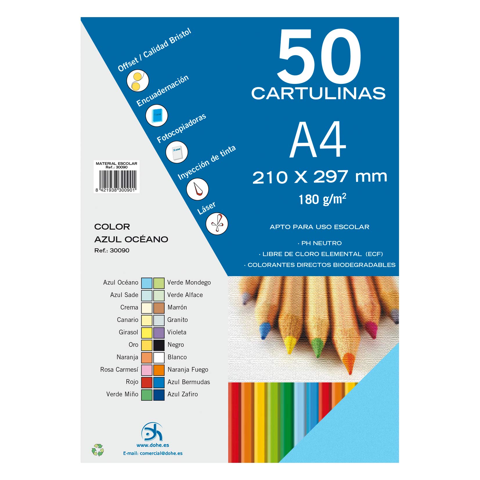 Dohe – Pack of 50 Pieces of Card, A4 Azul Océano