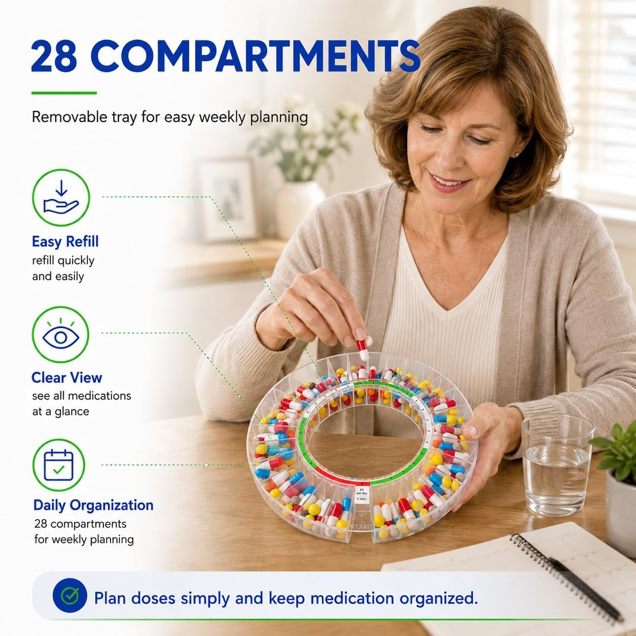 Automatic Pill Dispenser with 9 Alarms & Front Key Lock for Seniors
