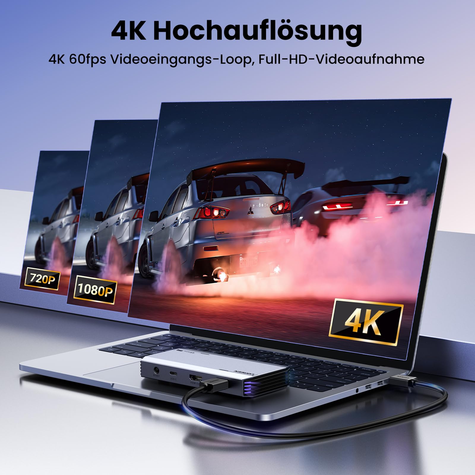 UGREEN Video Capture Card, HDMI Capture Card, USB 3.0 Video Aufnahmekarte 4K HDMI Loop-Out, 4K60Hz / 2K144Hz Videospiel-Capture für Streaming, funktioniert mit PS5/Switch/Switch2/Kamera/PC/Mac mini 4