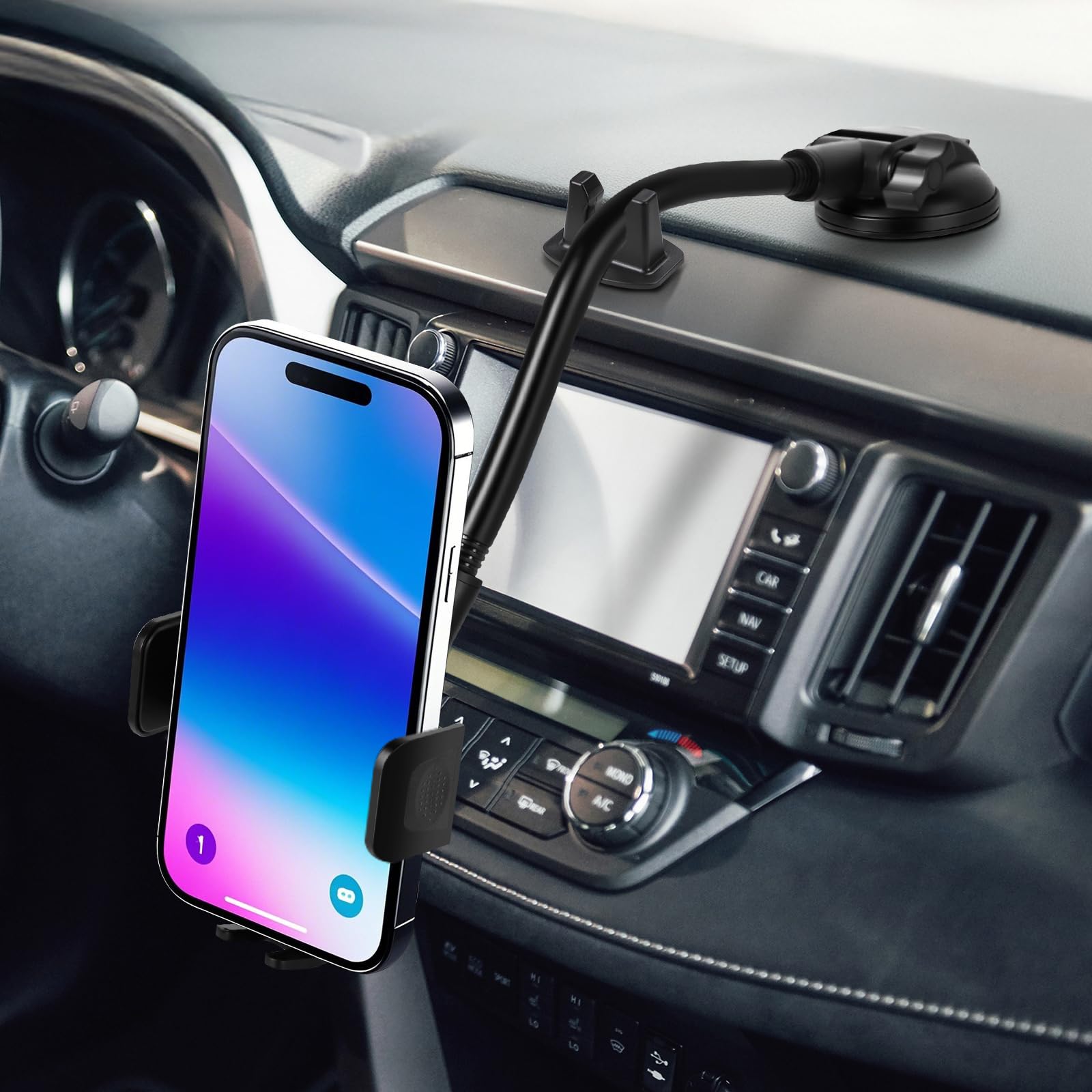 wuyaoyao Phone Holder for Car, Long Arm Dashboard Windshield Car Cell Phone Holder, Car Phone Mount with Gooseneck & Suction Cup, Anti-Shake