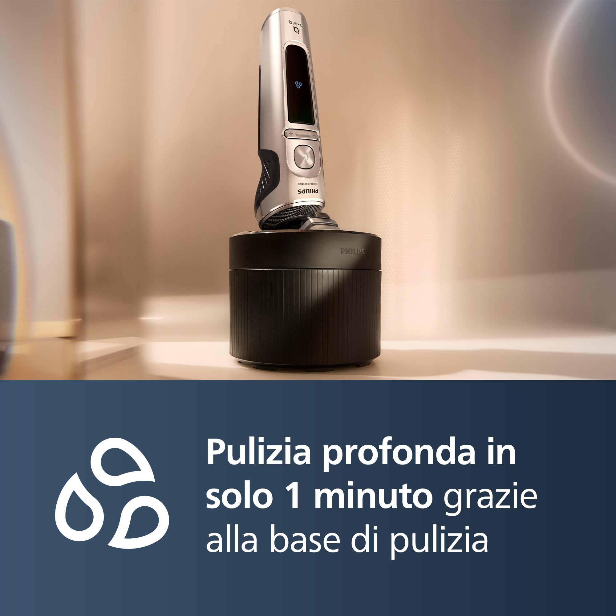 Philips Rasoio Elettrico Serie 9000 Prestige, secco e umido, cromo brillante, rasatura Lift & Cut, tecnologia SkinIQ, regolabarba, rifinitore per il naso, base di ricarica Qi, modello SP9885/35