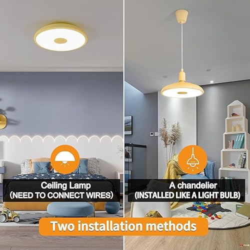 Miniatura 4 de Lámpara de techo LED impermeable amarilla, lámpara de techo de música, con altavoz Bluetooth, 11 pulgadas, 18 W, 2700 K-6500 K, luz RGB regulable