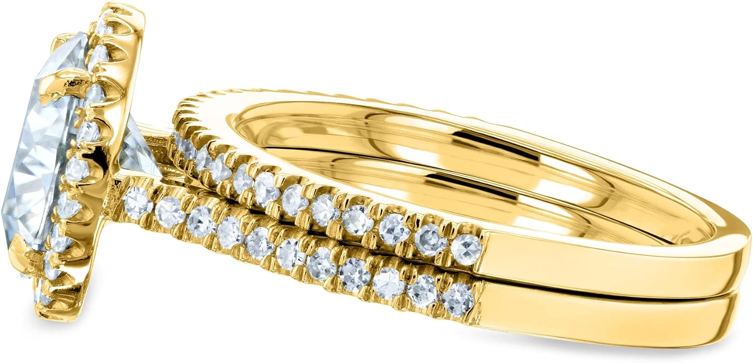 Kobelli Round Brilliant Moissanite Halo Bridal Wedding Rings Set 2 1/3 CTW 14k Gold