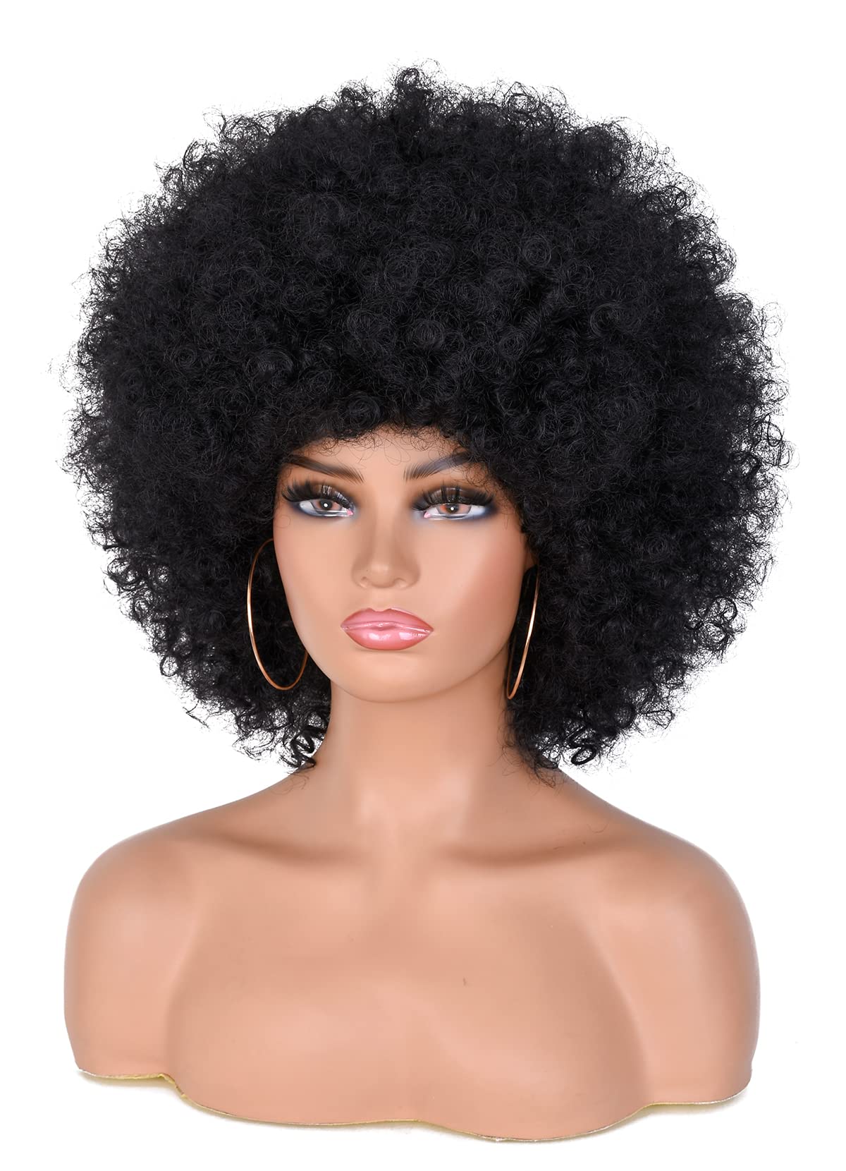 CoCrowns Afro Wigs for Black Women Short Curly Afro Wig Natural Looking Synthetic Full Wigs for Party Cosplay (Black) - Image 4