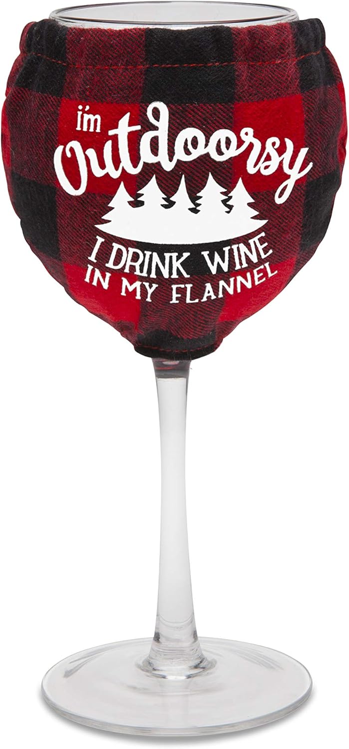 BigMouth Inc. The Flannel Shirt Wine Glass- 14 oz Wine Glass with Evergreen Tree Graphics, Includes Removeable Flannel Shirt with Funny Saying - Easy to Clean, Makes a Great Gift, Clear (BMWG-0021)
