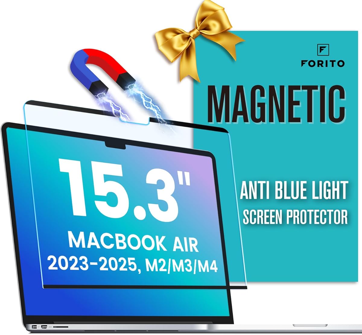 F FORITO Magnetic Anti Blue Light Screen Protector Compatible with MacBook Air 15.3 inch (2023-2025, M2, M3, M4), Bubble-Free Install, Removable & Reusable Anti Glare Matte Laptop Screen Shield