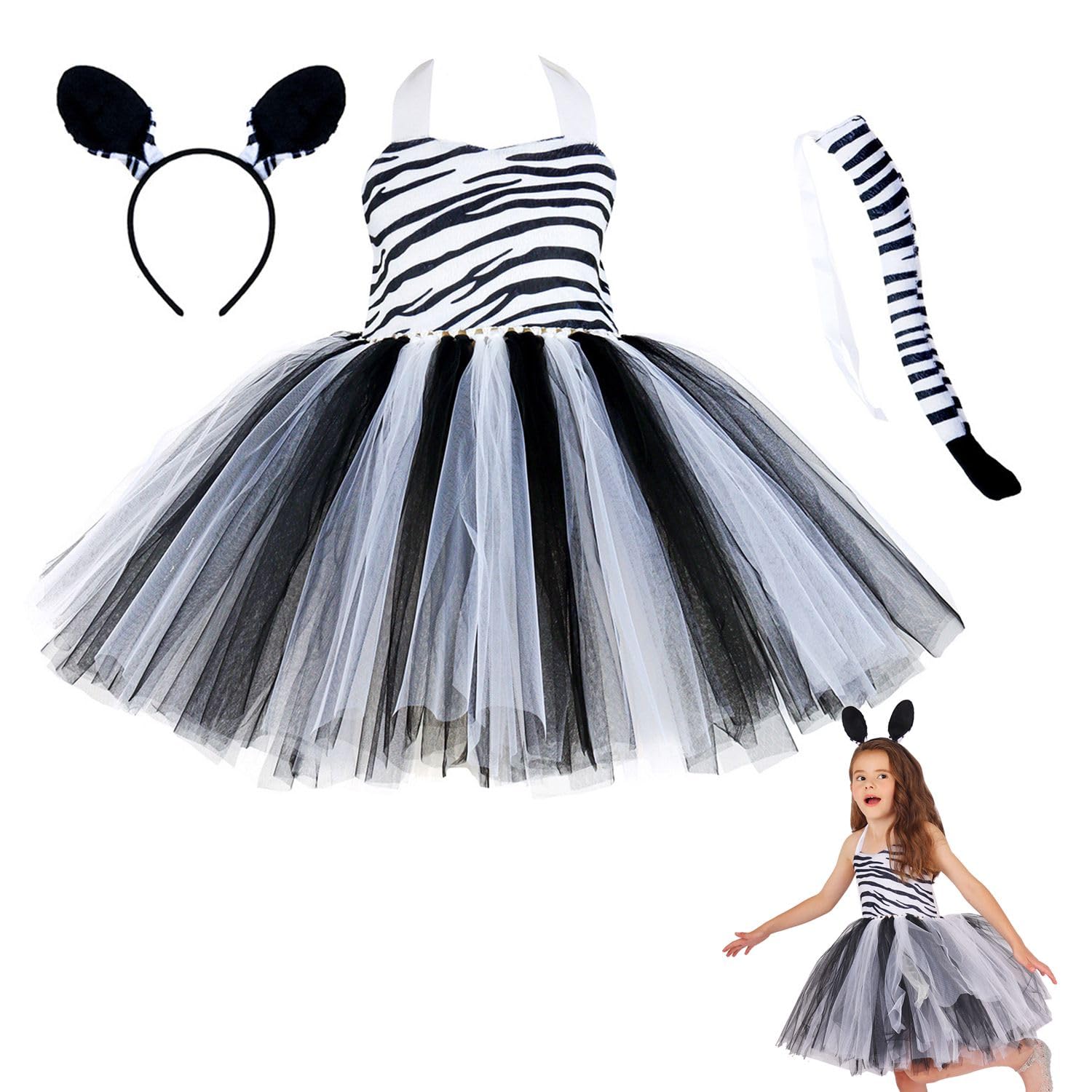 Home Smart Animal Costume for Girls Fancy Dress with Hair Hoop Tail Dress for Birthday Gift