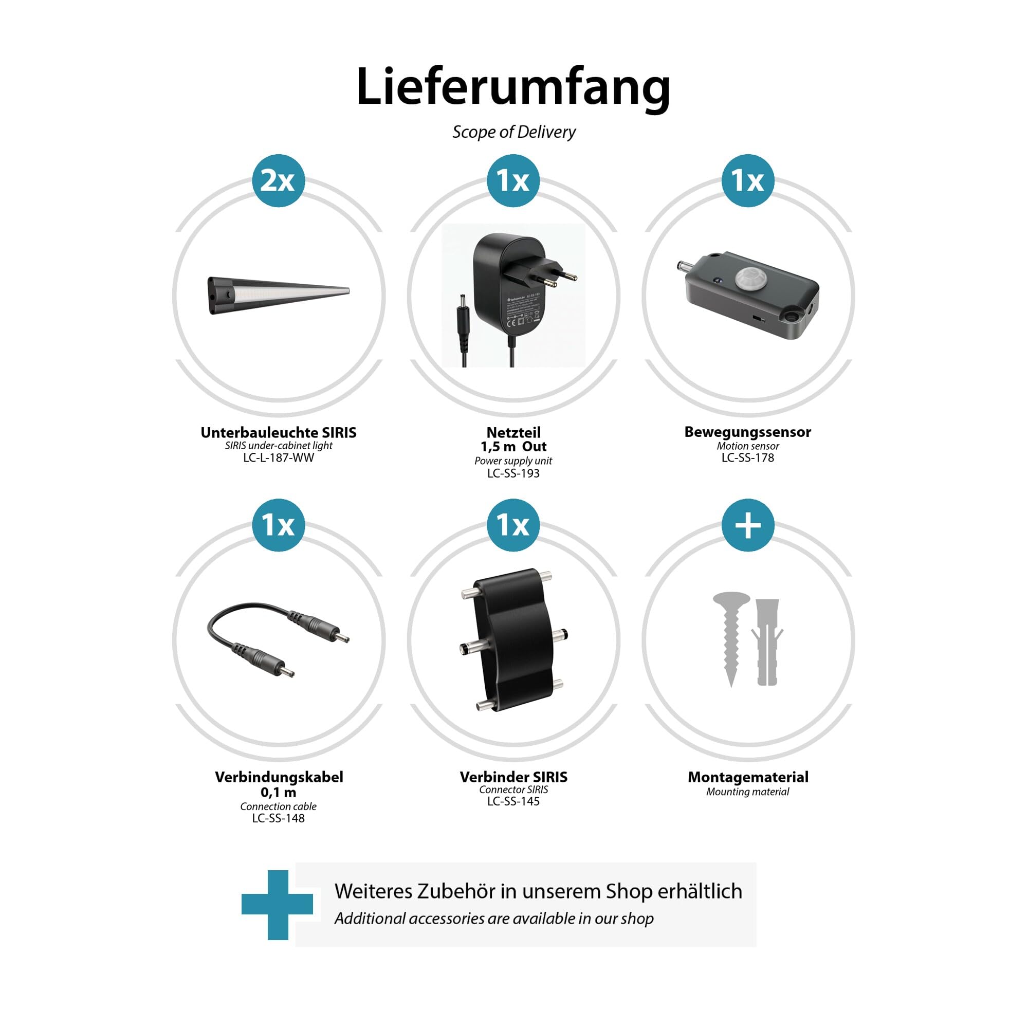 ledscom.de 2er Set LED Unterbau-Leuchte SIRIS schwarz matt, mit Bewegungsmelder, flach, je 90cm, je 963lm, warmweiß