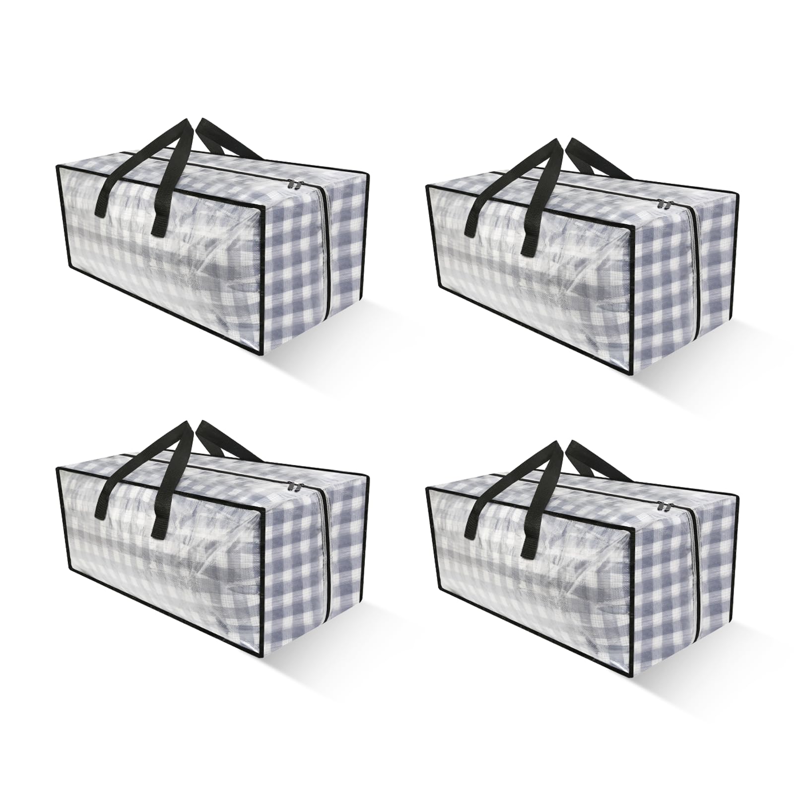 Clear Storage Bags with Zipper, 4 Pack Large Moving Bags Heavy Duty Extra Large, Plastic Storage Totes for Clothes, College dorm Packing Bags with Strong Handles, Christmas Decoration Storage