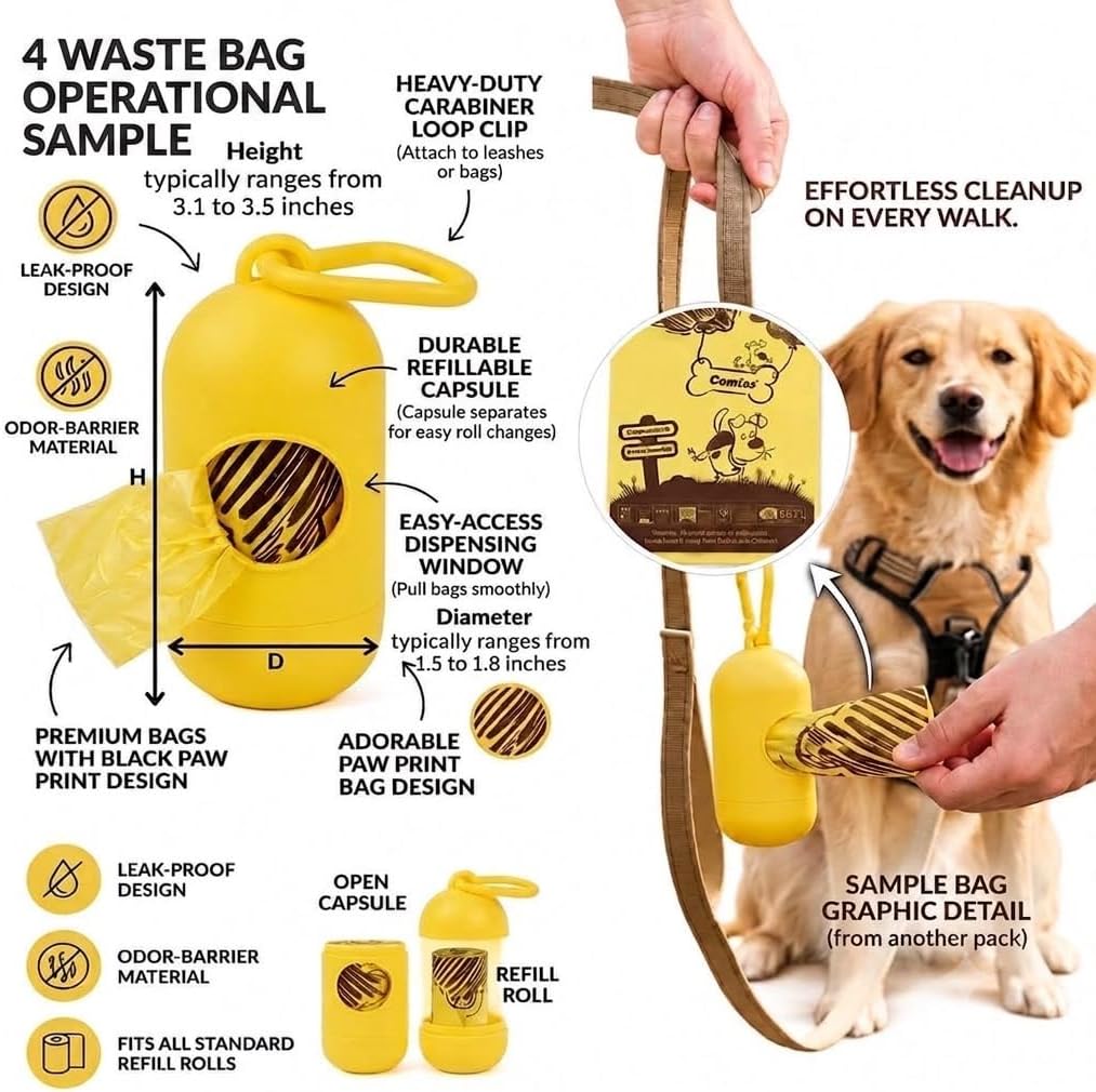 Luxury 5-Piece All-in-One Pet Travel and Walking Accessories Kit - Professional Self - Cleaning Brush, 2-in-1 Water Bottle, Hair Remover, and Holder with Operational Sample Bag Rolls for Dogs & Cats