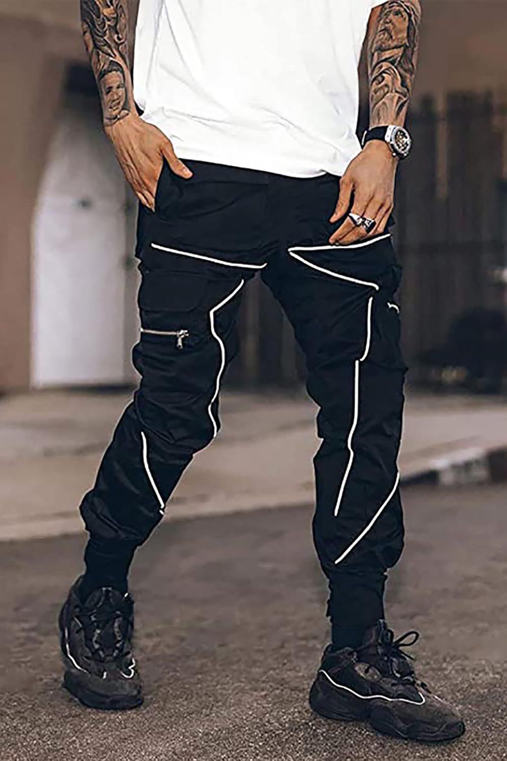 BOOMLEMON Men's Cargo Jogger Pants Reflective Technical Hip Hop Harem Pants Punk Streetwear Tactical Track Pants - Image 2
