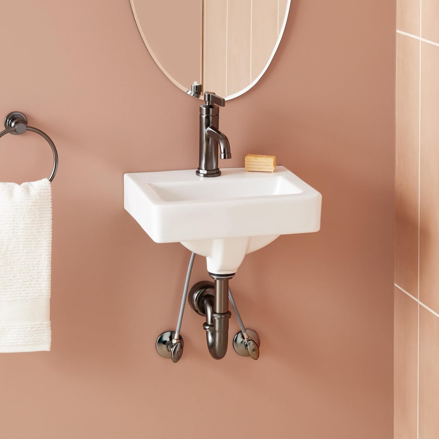 Signature Hardware 484638 Brynsdale 15" Rectangular Porcelain Wall-Mounted Bathroom Sink with Overflow and Single Faucet Hole - White