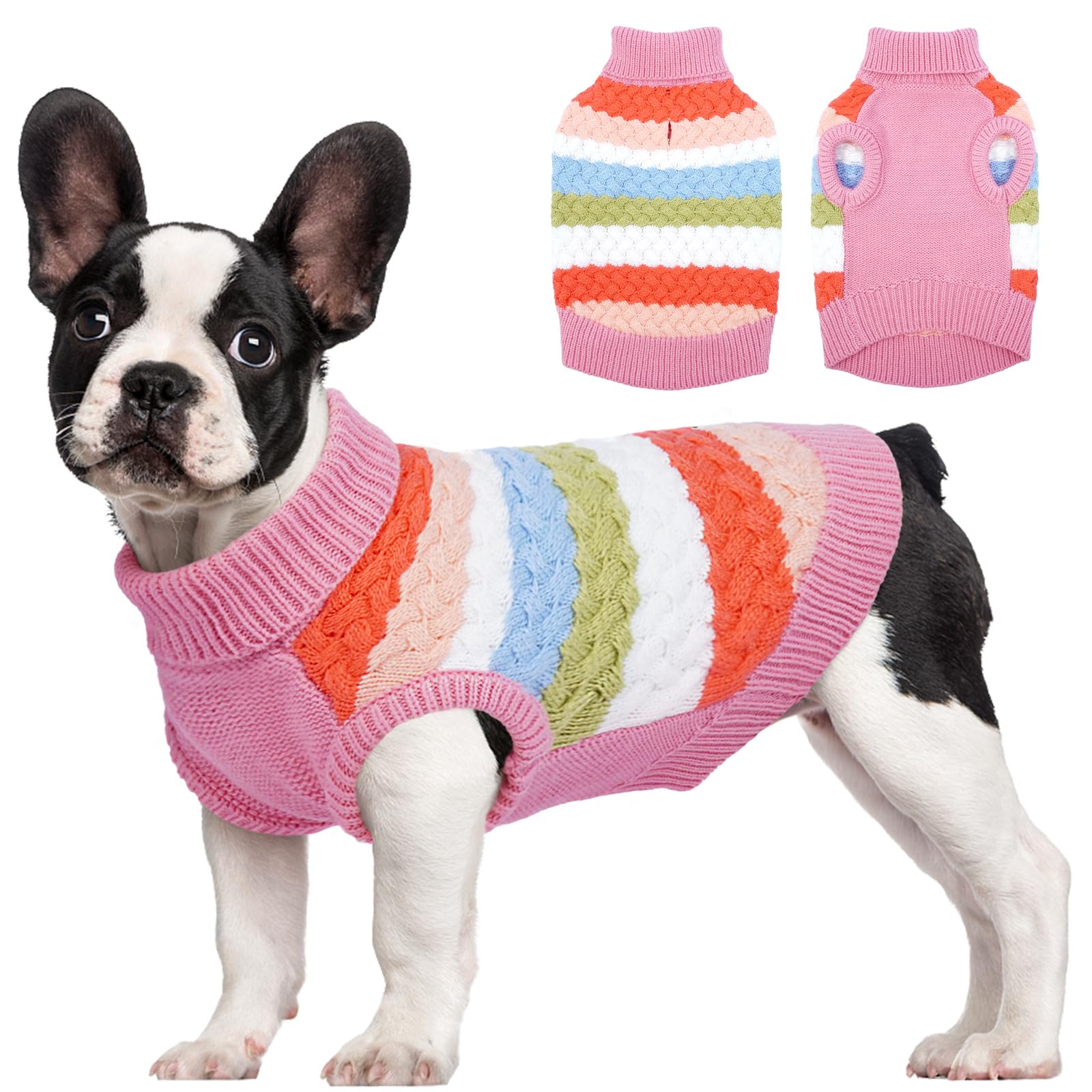 Kuoser Dog Jumper, Warm Knitted Sweater with Turtleneck, Soft Winter Clothes for Small & Medium Dogs, Cozy Puppy Pullover for Cold Weather Walks