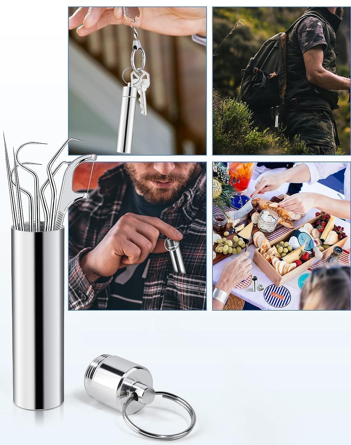 XIBO Teeth Cleaning Tool Kit Stainless Steel Teeth Cleaning Tool Kit | Portable Toothpicks Pocket Set | Dental Hygiene Kit Toothpicks Flosser for Outdoor Picnic Camping Traveling. - Image 8 thumbnail